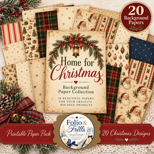 Home for Christmas Printable Paper Collection | 20 Digital Papers