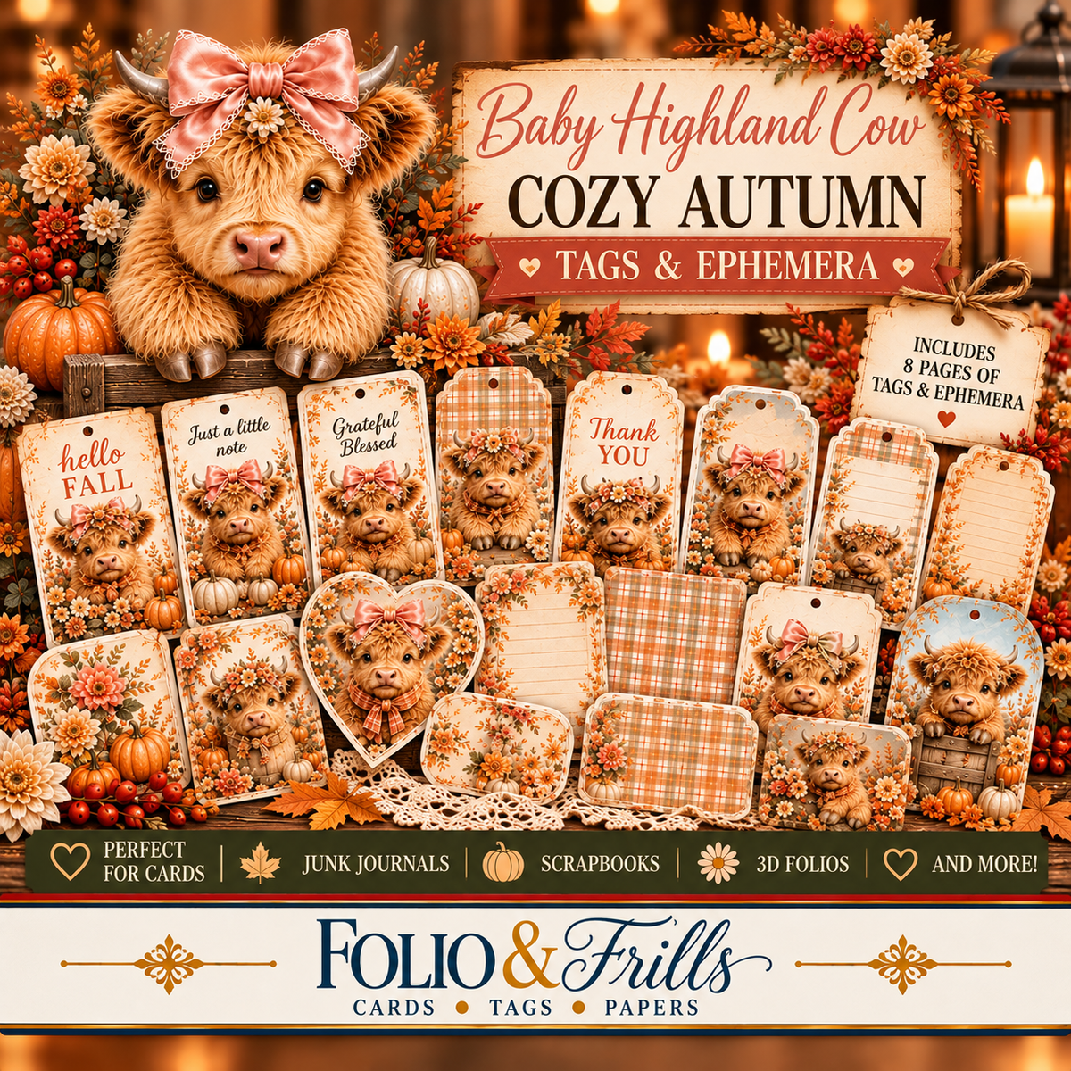 Baby Highland Cow Cozy Autumn Tags & Ephemera