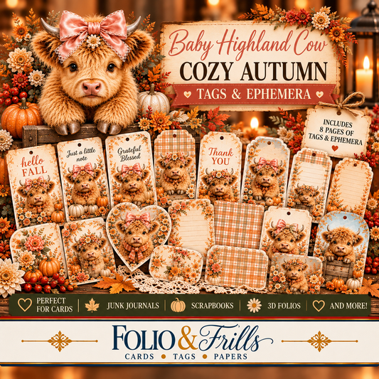 Baby Highland Cow Cozy Autumn Tags & Ephemera