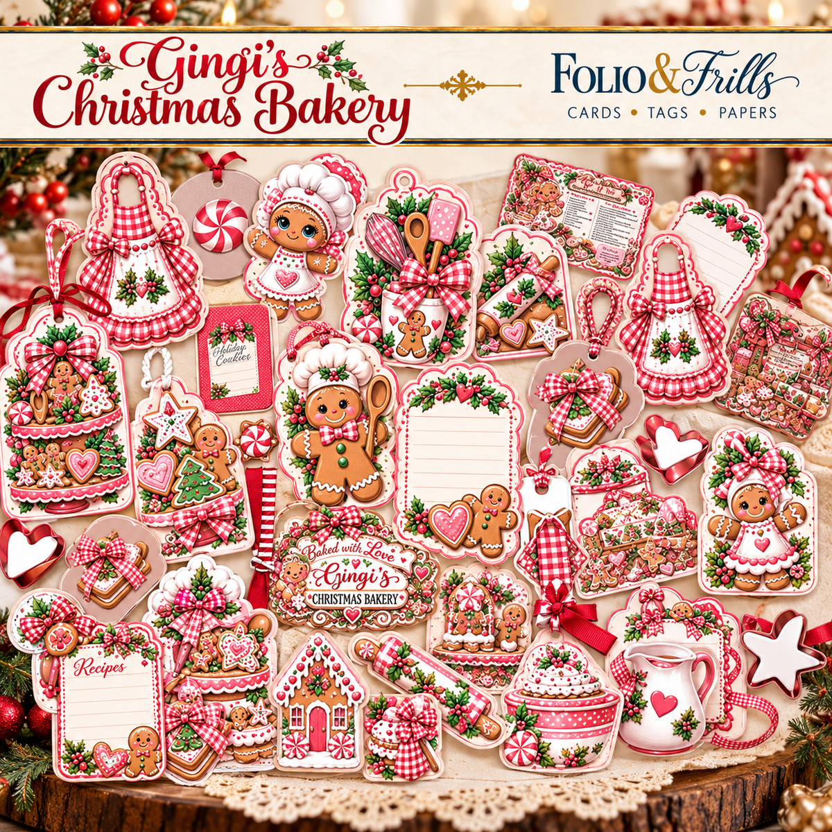 Gingie’s Christmas Bakery Tags & Ephemera | Printable Christmas Paper Craft Kit