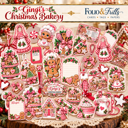 Gingie’s Christmas Bakery Tags & Ephemera | Printable Christmas Paper Craft Kit