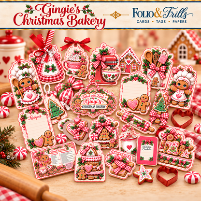 Gingie’s Christmas Bakery Bundle | 3D Card Folio, Digital Papers, Tags & Ephemera