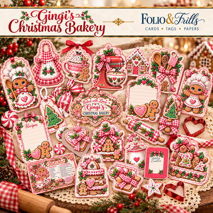 Gingie’s Christmas Bakery Bundle | 3D Card Folio, Digital Papers, Tags & Ephemera