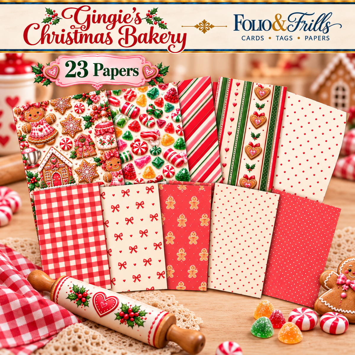 Gingie’s Christmas Bakery Bundle | 3D Card Folio, Digital Papers, Tags & Ephemera