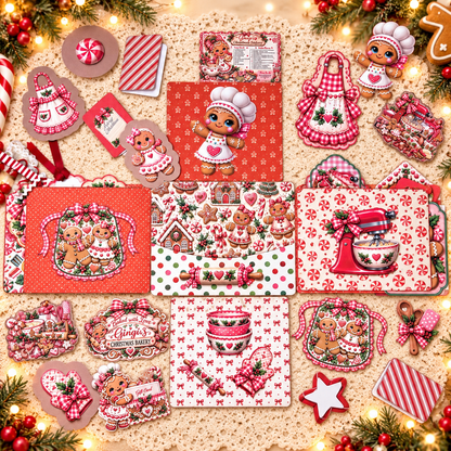 Gingie’s Christmas Bakery Bundle | 3D Card Folio, Digital Papers, Tags & Ephemera