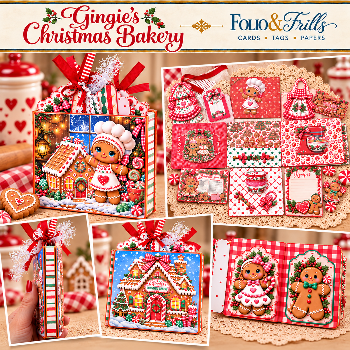 Gingie’s Christmas Bakery Bundle | 3D Card Folio, Digital Papers, Tags & Ephemera