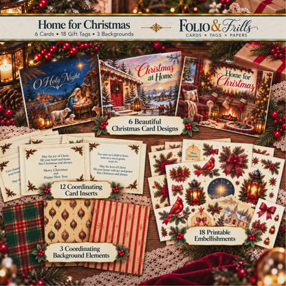 Home for Christmas Printable Card Making Bundle | 6 Christmas Cards, 12 Inserts & 18 Embellishments