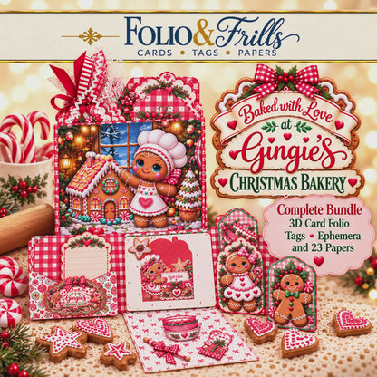 Gingie’s Christmas Bakery Bundle | 3D Card Folio, Digital Papers, Tags & Ephemera